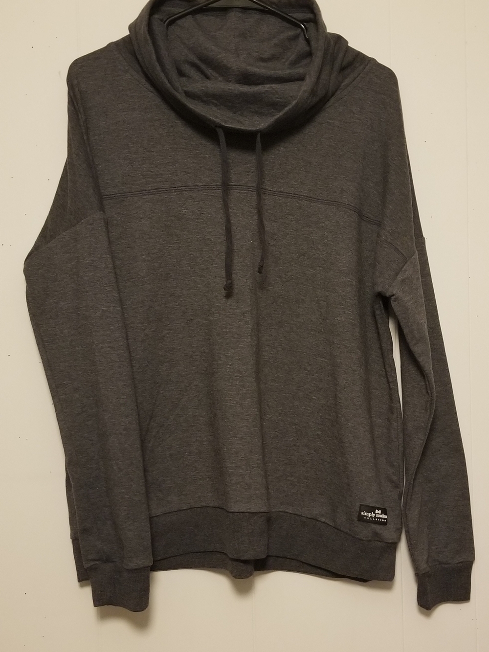 Simply Southern Dark Charcoal Cowl Neck Pullover Women's Size Large